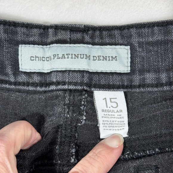 Chicos Jeans Womens 1.5 (10) Gray Platinum Denim Straight Stretch - Picture 4 of 9
